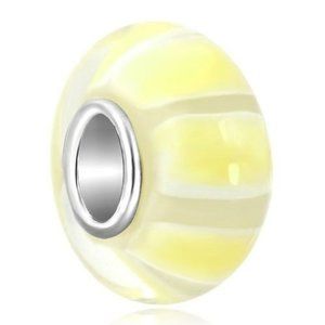 Pugster Yellow Striped Murano Glass Bracelet Charm - Pandora Style
